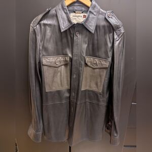 Zara Men's Surplus Military Leather Shirt Jacket Size Large